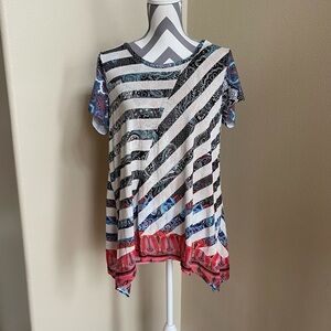 French Bsue - Striped Multicolor Women's Top - Blouse - Size: Large
